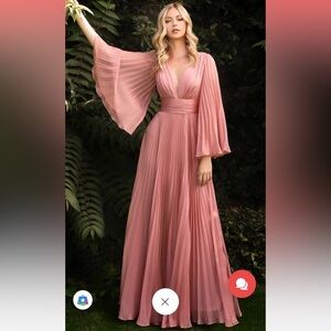 Cinderella Divine Rose Gold Long Sleeve Pleated Dress